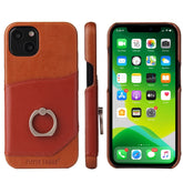 Fierre Shann Ölwachs-Textur Echtleder-Rückseitenhülle mit 360-Grad-Drehhalter und Kartensteckplatz, für iPhone 13, für iPhone 13 Mini, für iPhone 13 Pro, für iPhone 13 Pro Max
